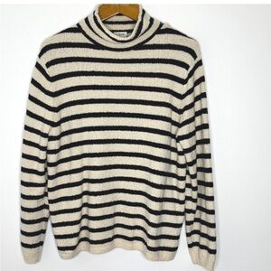 J. Crew L Turtleneck Sweater Mock Neck Cream Blue Striped